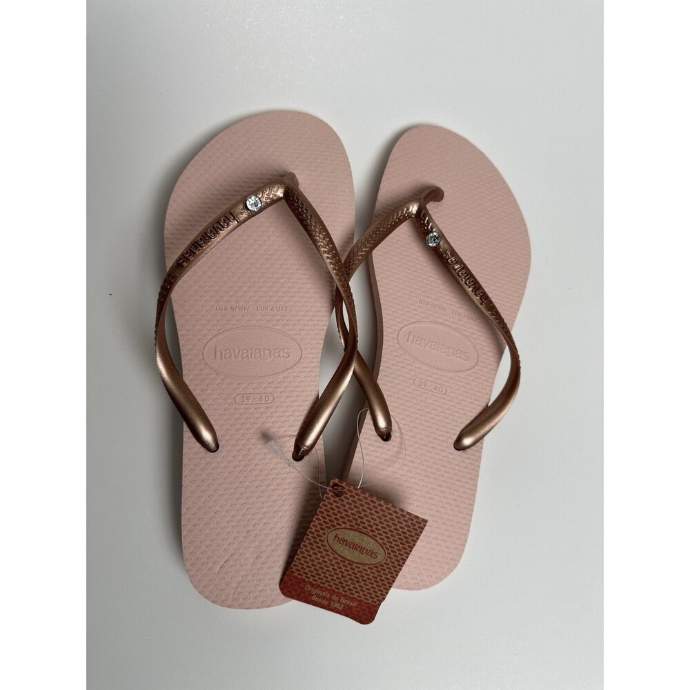 Havaianas Brazilian Flip Flops Sz 9/10 Eur 39-40 Rose Gold Crystal - Picture 2 of 3